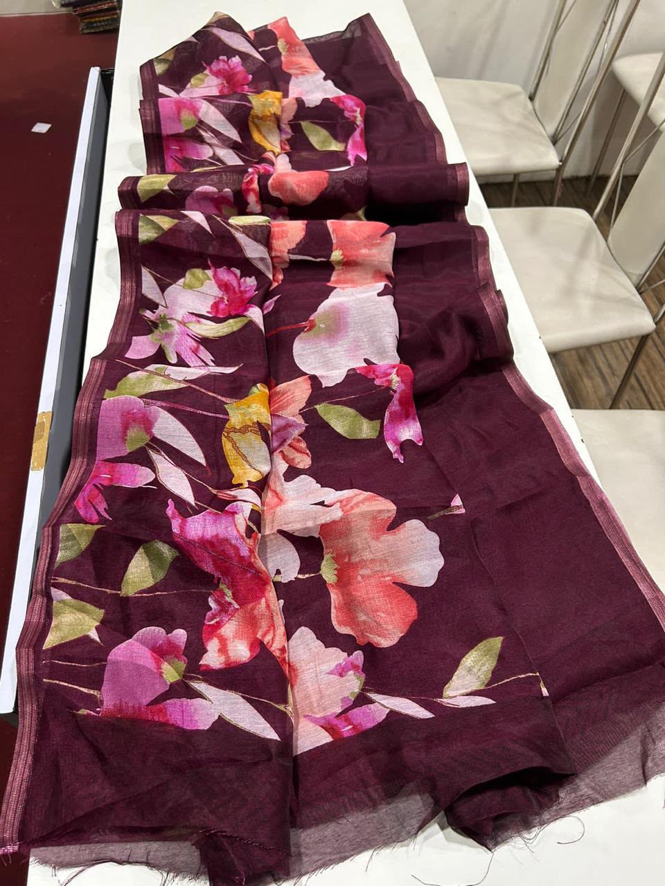 Linen digital printed saree