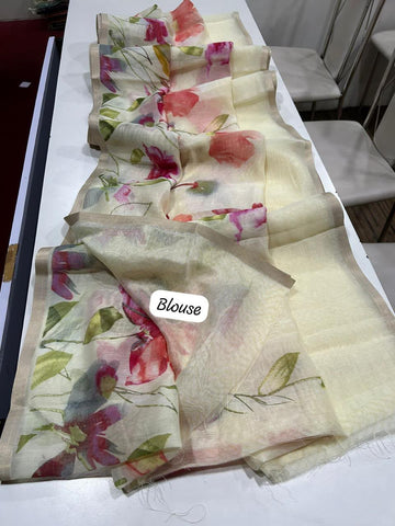 Linen digital printed saree