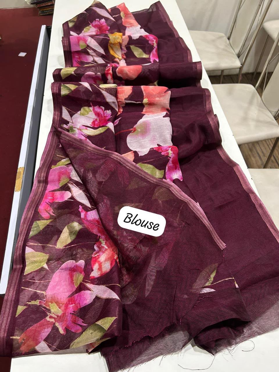 Linen digital printed saree