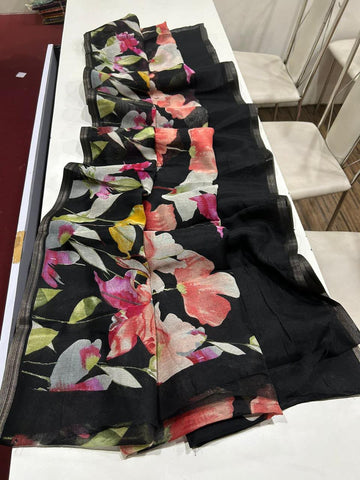 Linen digital printed saree