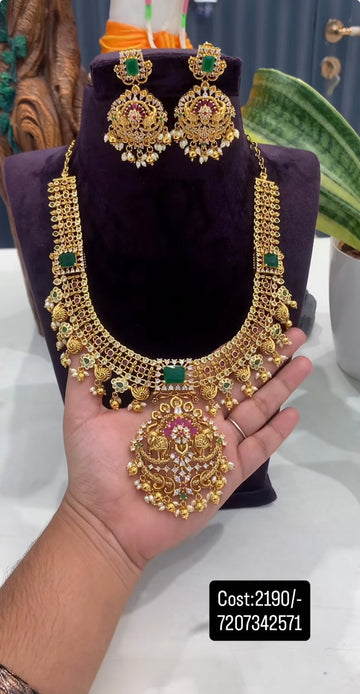 Beautiful CZ stones mini necklace with screwback ear hangings