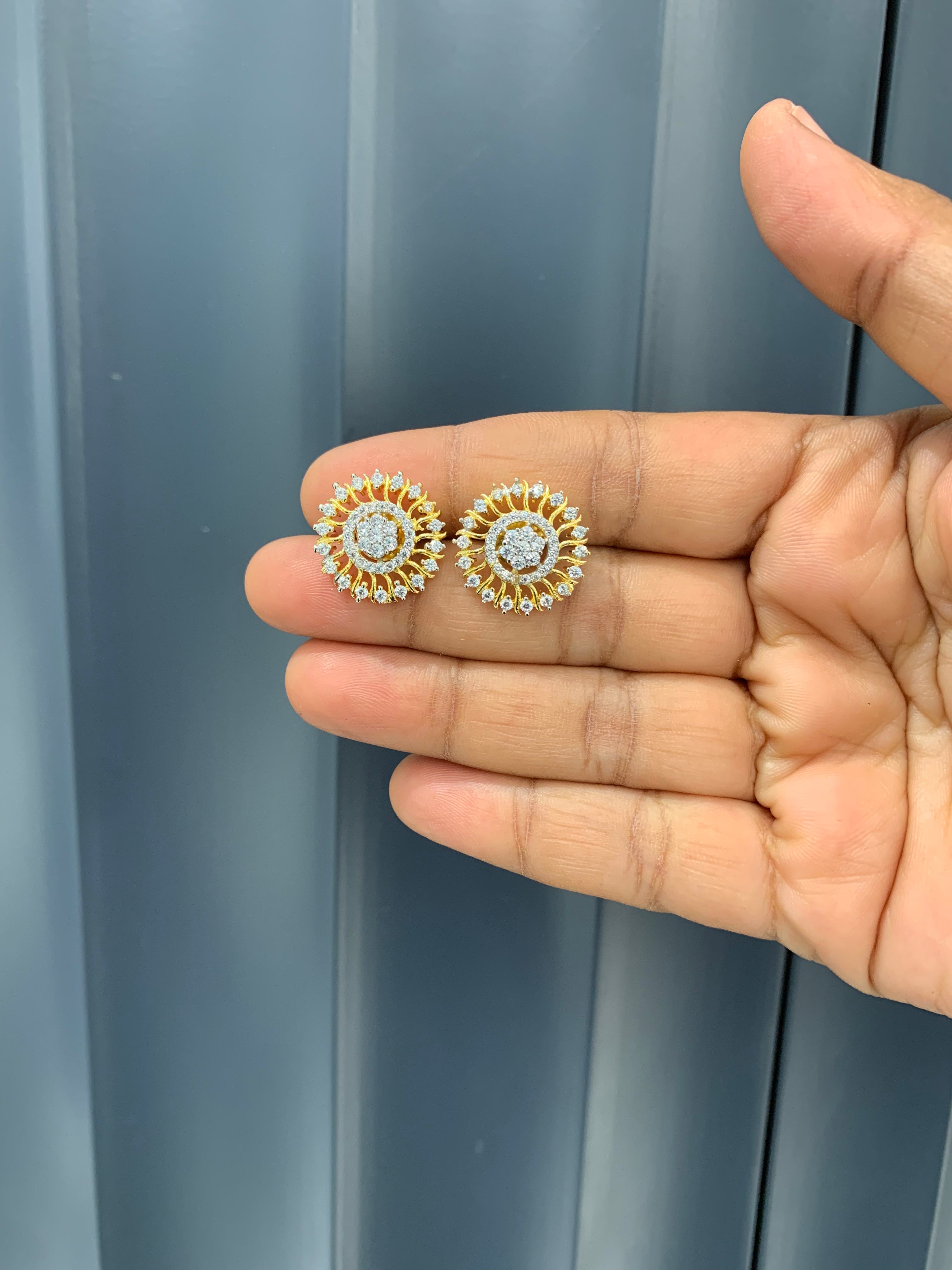 Beautiful diamond replica white stone studs with pushback