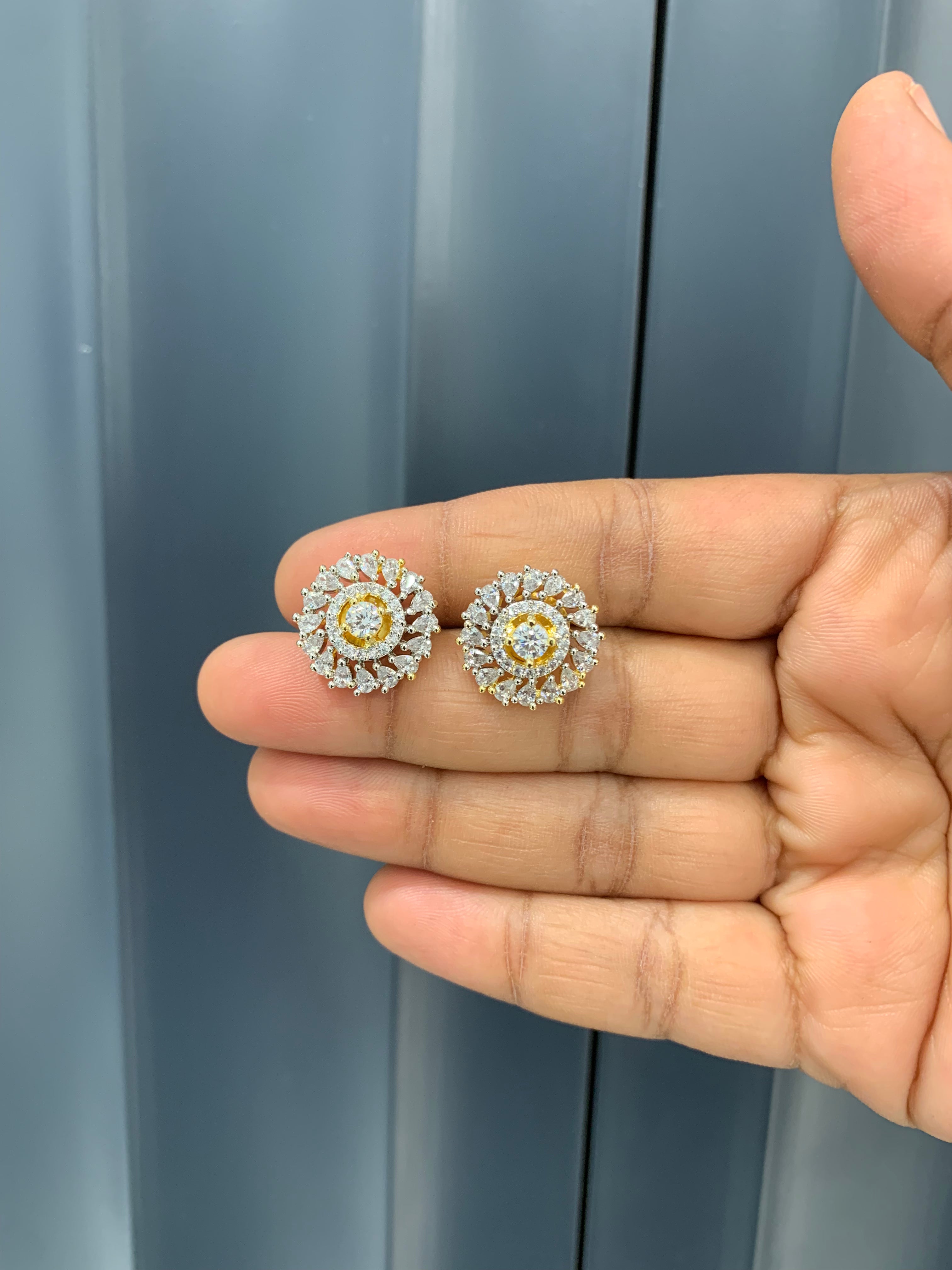 Beautiful white stone diamond replica studs with pushback