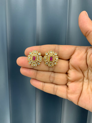 Beautiful pink color uncut stone studs with pushback