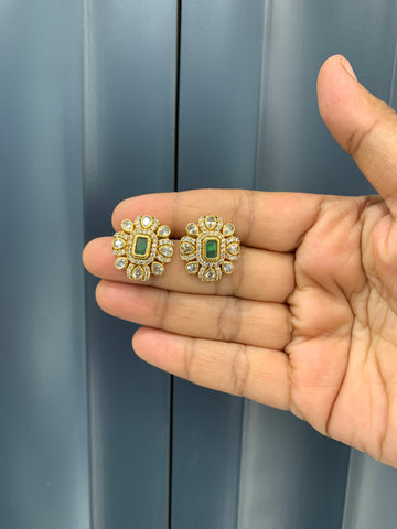 Beautiful green color uncut stone studs with pushback