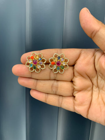 Beautiful Navarathna stone studs with pushback