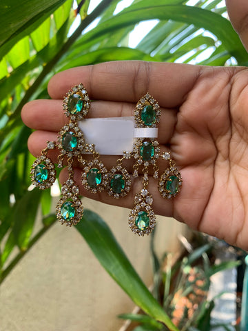 Beautiful green colour CZ stones ear hangings with pushback