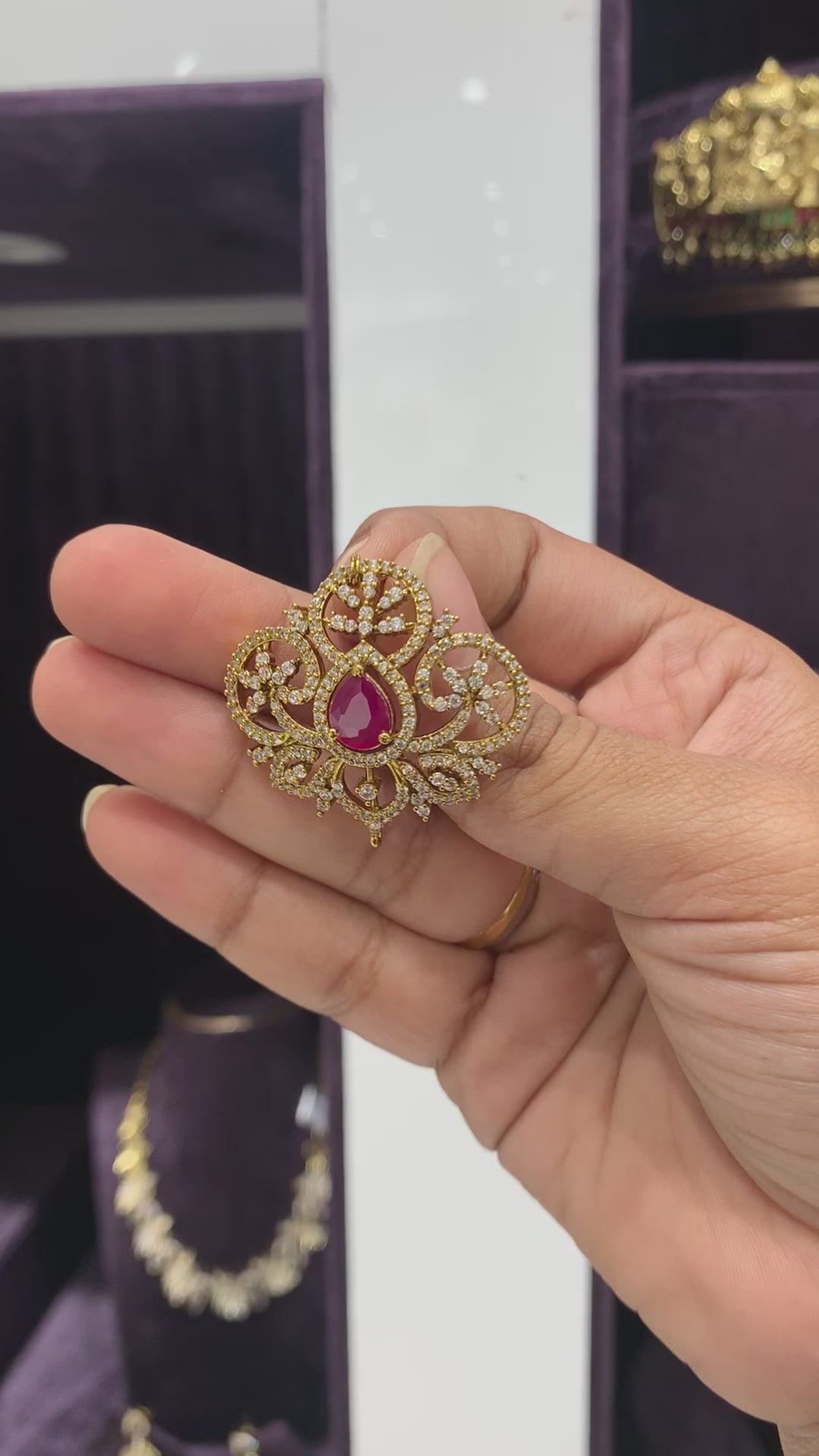 Beautiful Pink stone Locket With Back hook