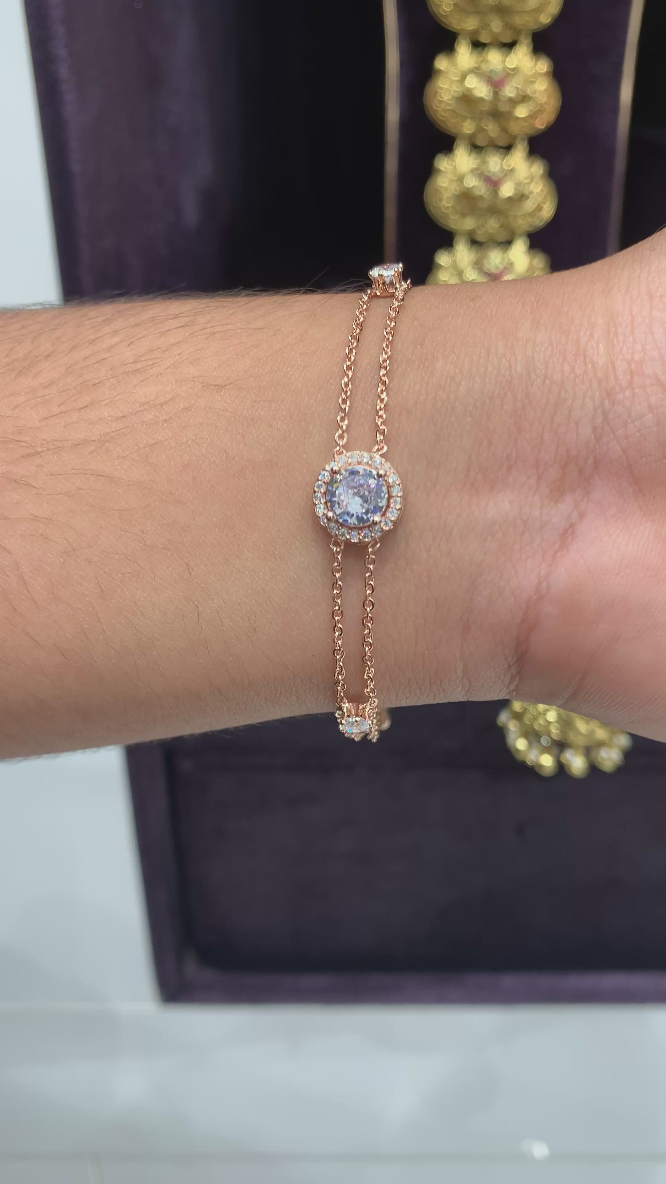 Beautiful Diamond Replica Bracelet In rose Gold Polish (Free Size)