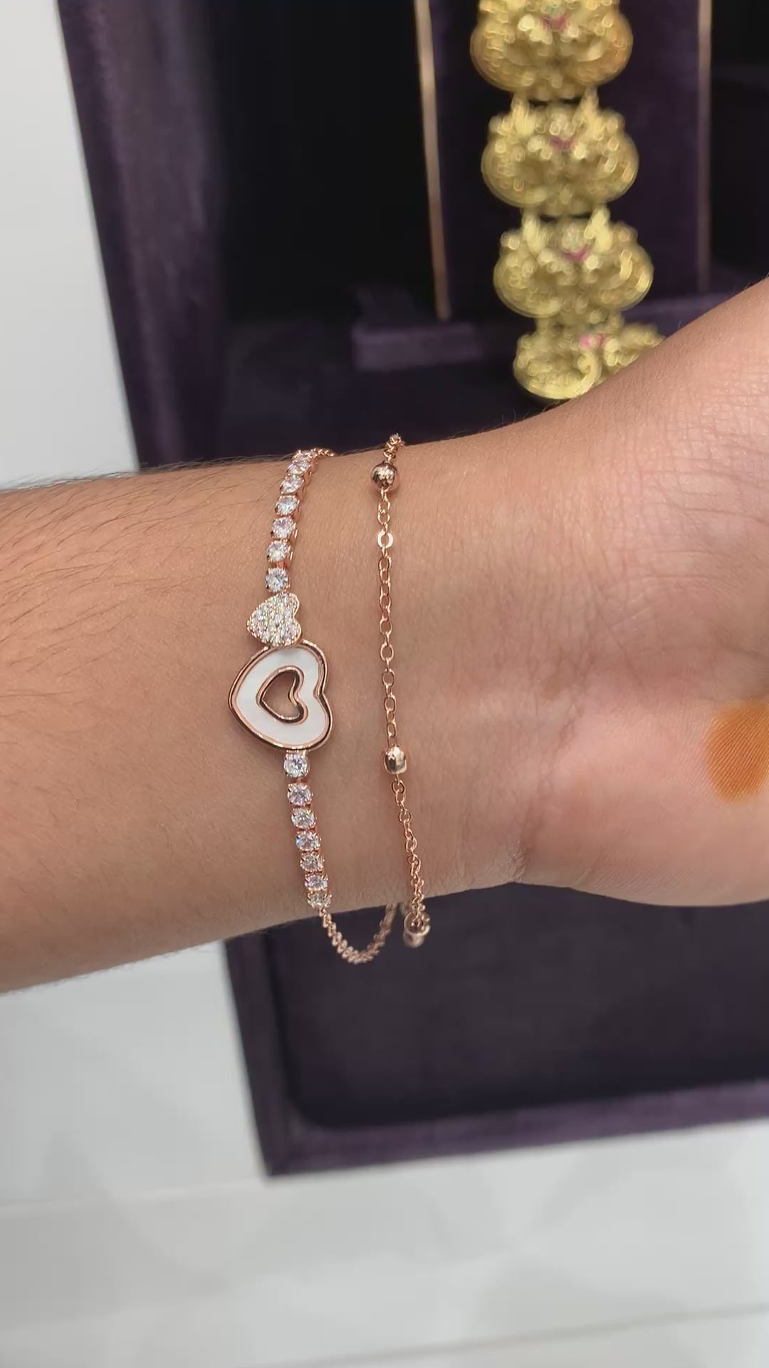Beautiful Diamond Replica Bracelet In rose Gold Polish (Free size)